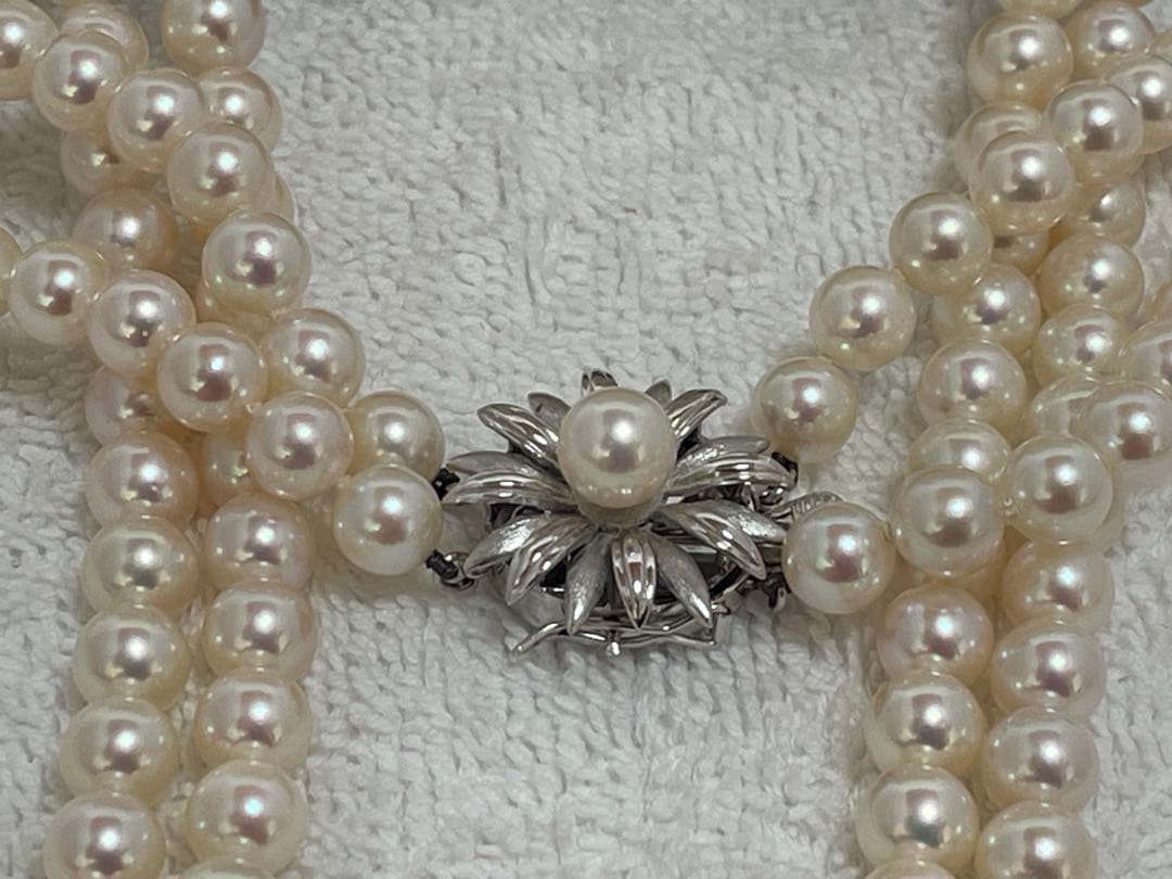 【美品】ミキモト アコヤ K14WG 2連 ロング パールネックレス 6.5mm