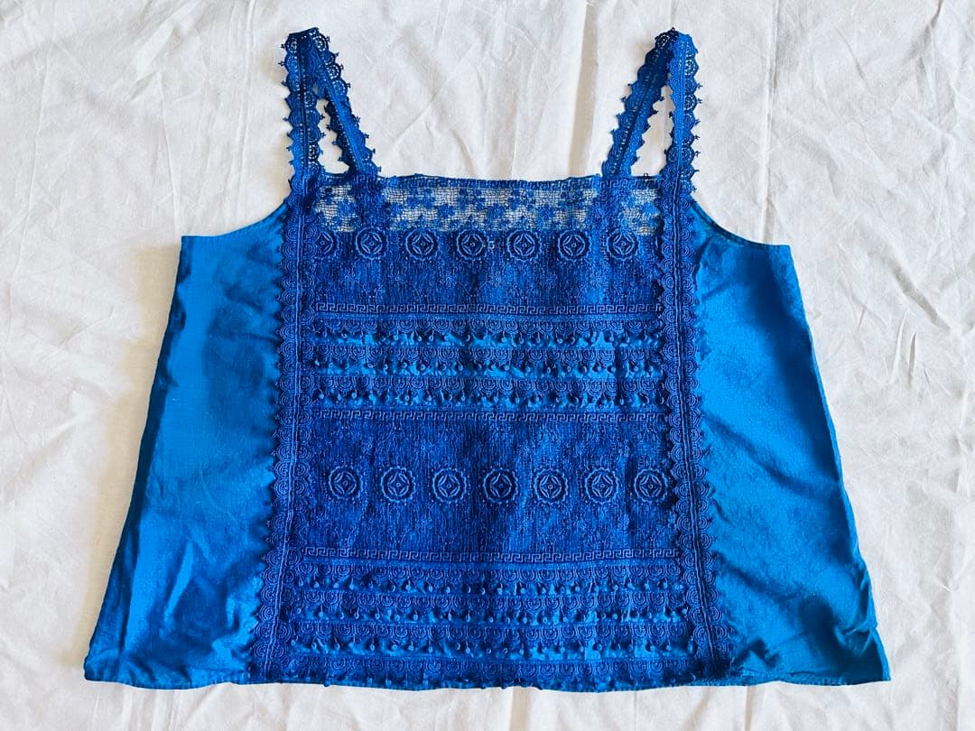 【Bbaywaterr】45Rレースキャミソール カットワーク刺繍 藍染め