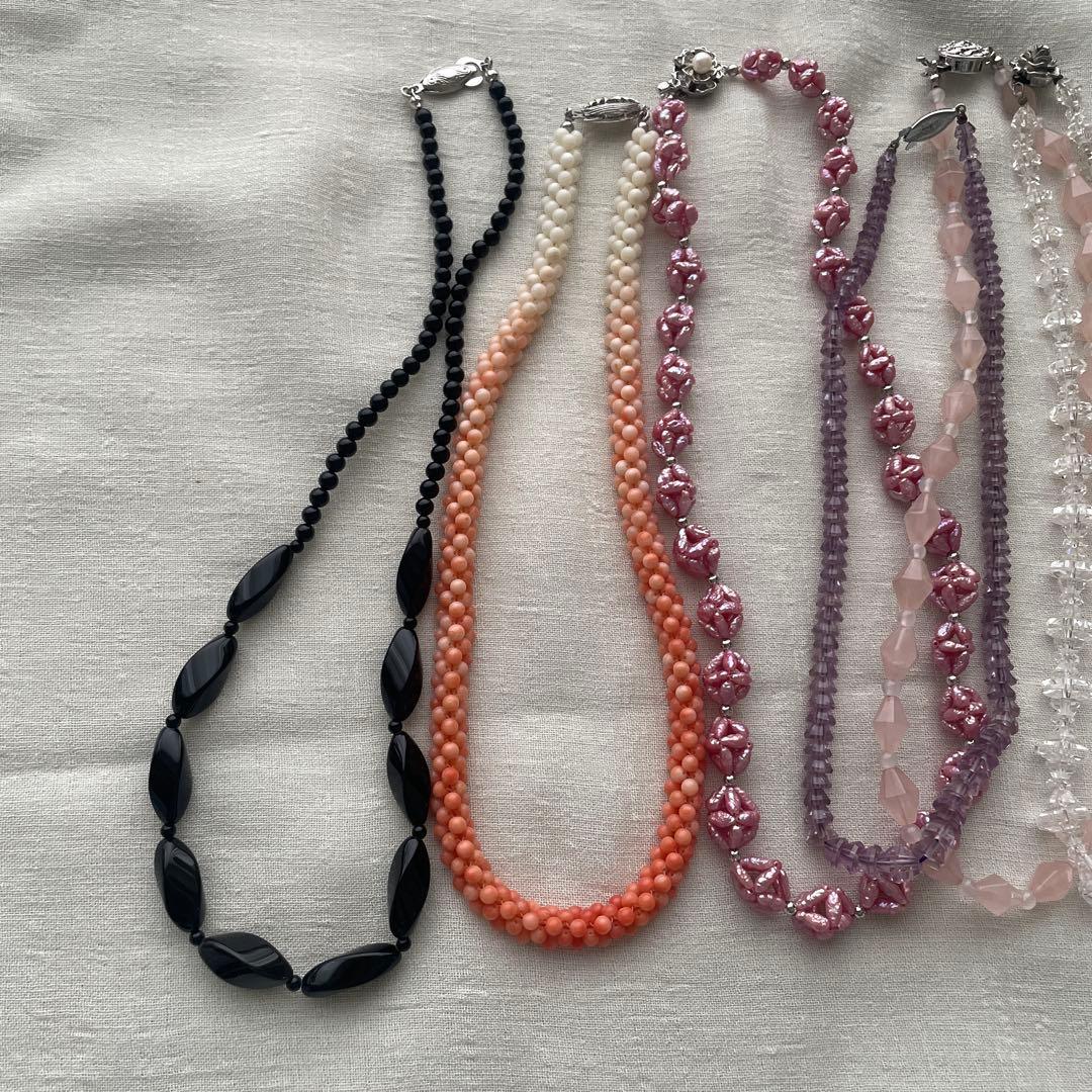 は*ま様 昭和レトロアクセサリー天然石ネックレス12点セットまとめてsilver