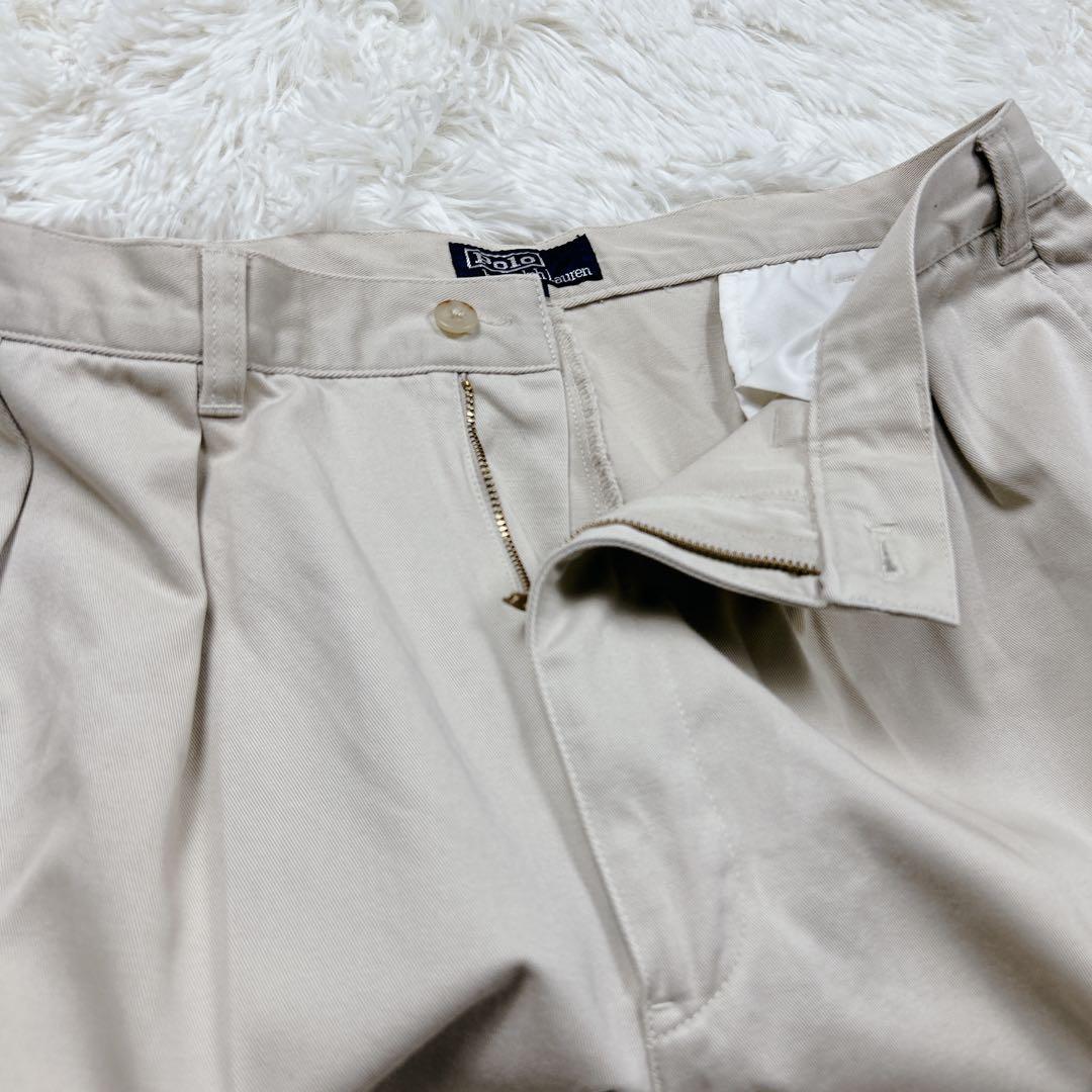 90s 美品　ポロバイラルフローレン　チノパンツ　ベージュ　ツータック W35