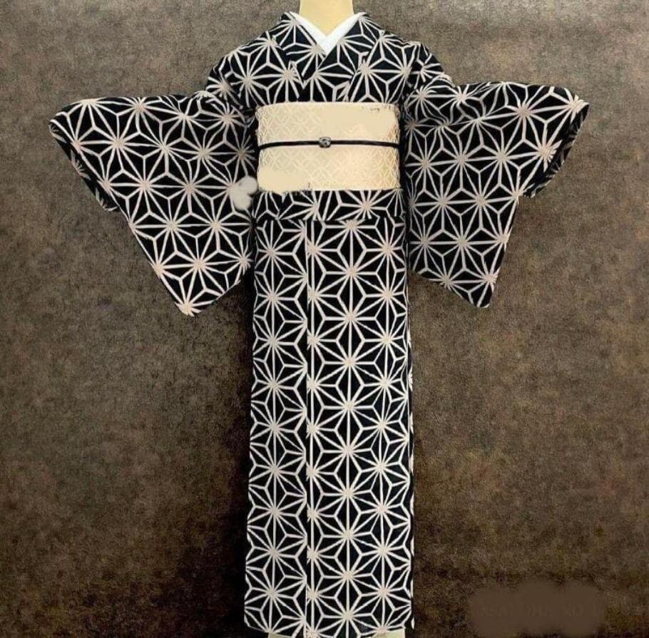 ■最高級しじら織浴衣 麻の葉黒■反物染め抜きの抜染■着物着用可■涼し綿麻浴衣■