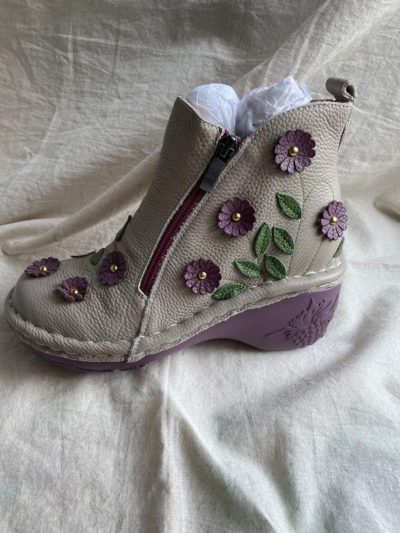 エスタシオン　estacion 本革　フラワー　ショートブーツ　Ｍ