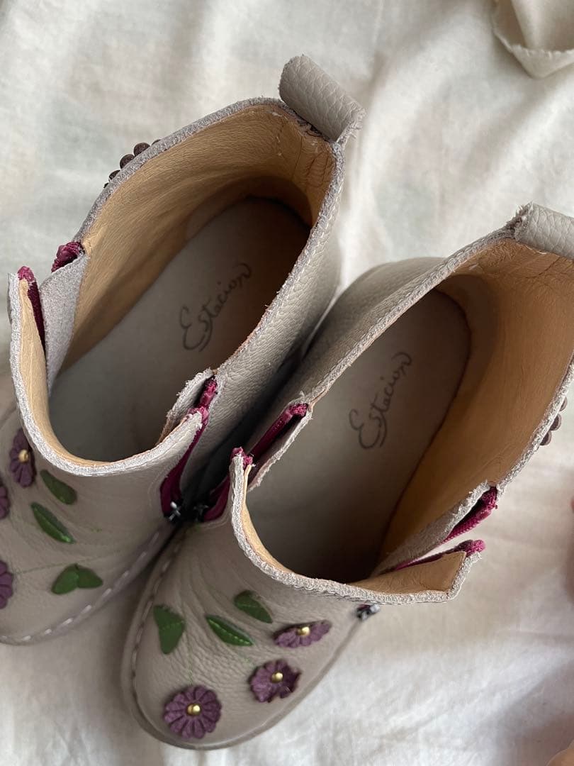 エスタシオン　estacion 本革　フラワー　ショートブーツ　Ｍ