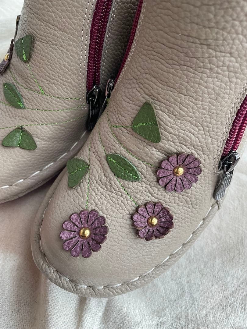 エスタシオン　estacion 本革　フラワー　ショートブーツ　Ｍ