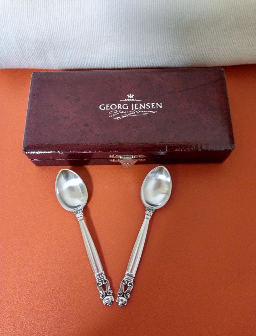 美品！ジョージ・ジェンセン　純銀スプーン　エコーン　木製専用カトラリーケース付き
