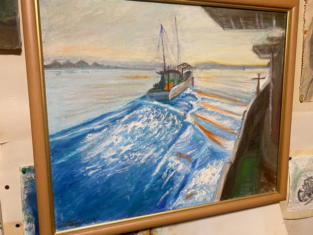 自作絵画　黎明　船出　油彩画　F20