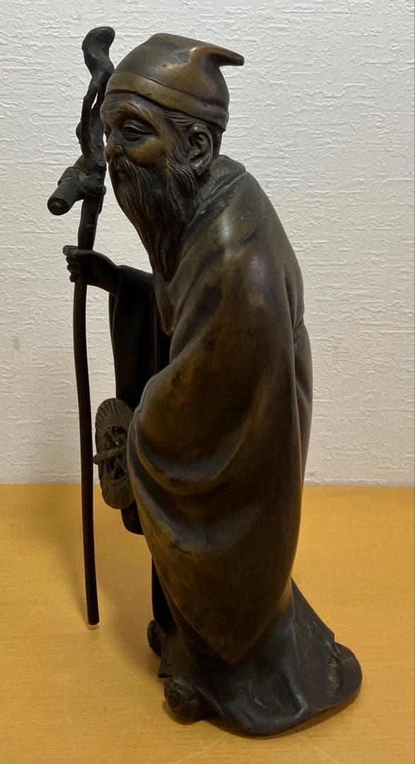 【金属製工芸/骨董品】鹿老人置物　七福神　置物　インテリア　オブジェ　金属製