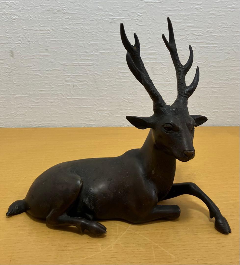 【金属製工芸/骨董品】鹿老人置物　七福神　置物　インテリア　オブジェ　金属製