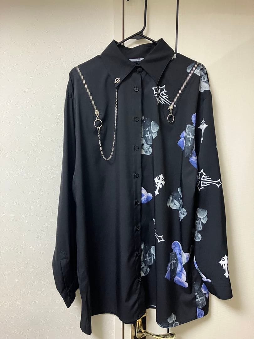 Amilige バイカラーBEARプリントシャツ