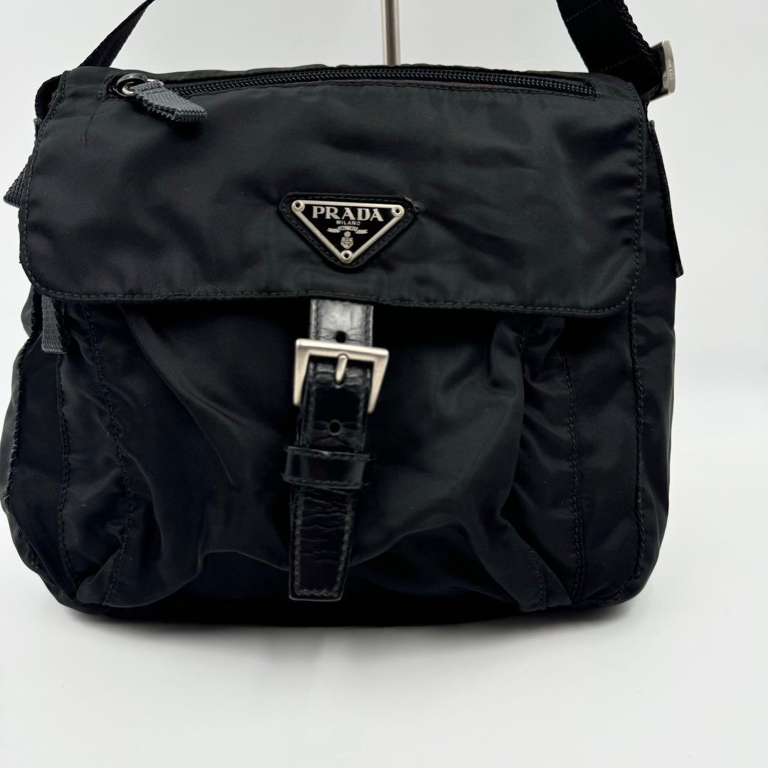 PRADA ショルダーバッグ　ブラック　ナイロン　レザー　三角ロゴ