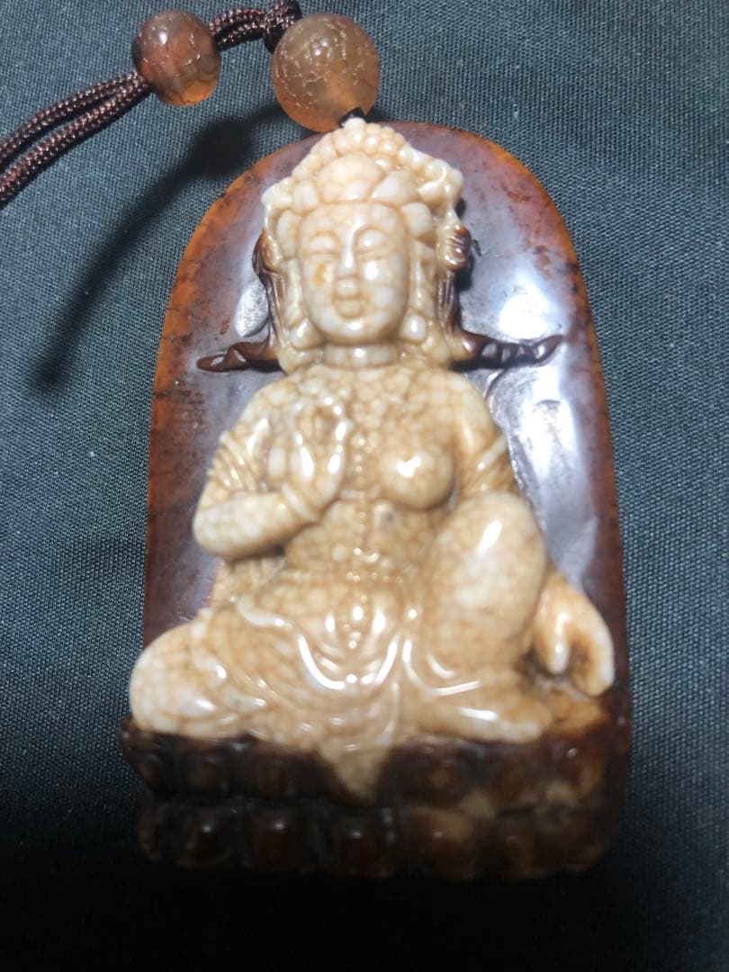 おさる、台湾彫刻天珠‼️西蔵老礦龍紋彫刻タラー女神（ターラー、多羅菩薩）天珠