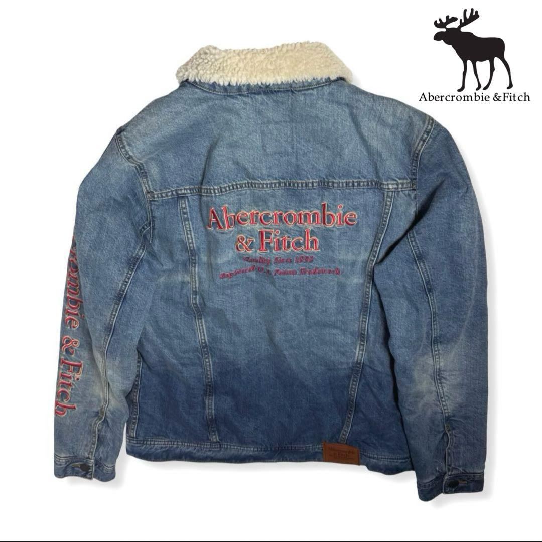 Abercrombie&Fitch｜裏ボア刺繍ロゴデニムジャケットXLアバクロ