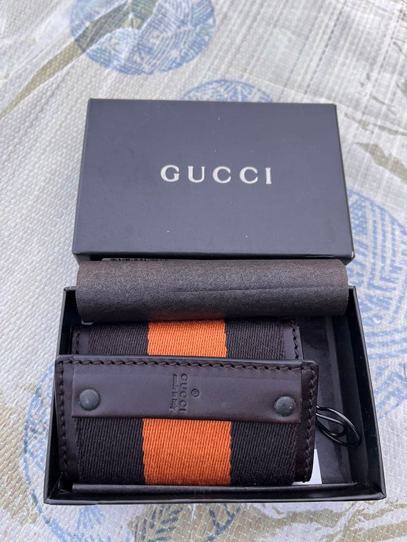 【極美品/未使品】GUCCI グッチ 6連キーケース キャンバス オレンジライン