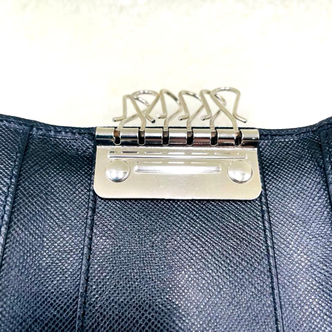 極美品 PRADA 6連 キーケース 三角ロゴ サフィアーノ ブラック 付属品有