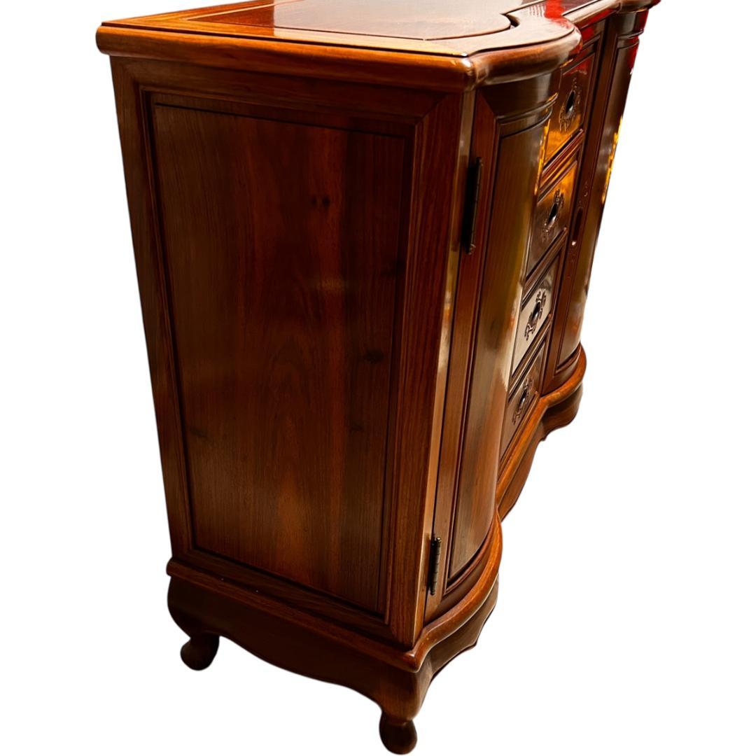 アンティーク調 天然木サイドボード 両開き扉 猫脚 チェスト 引き出し