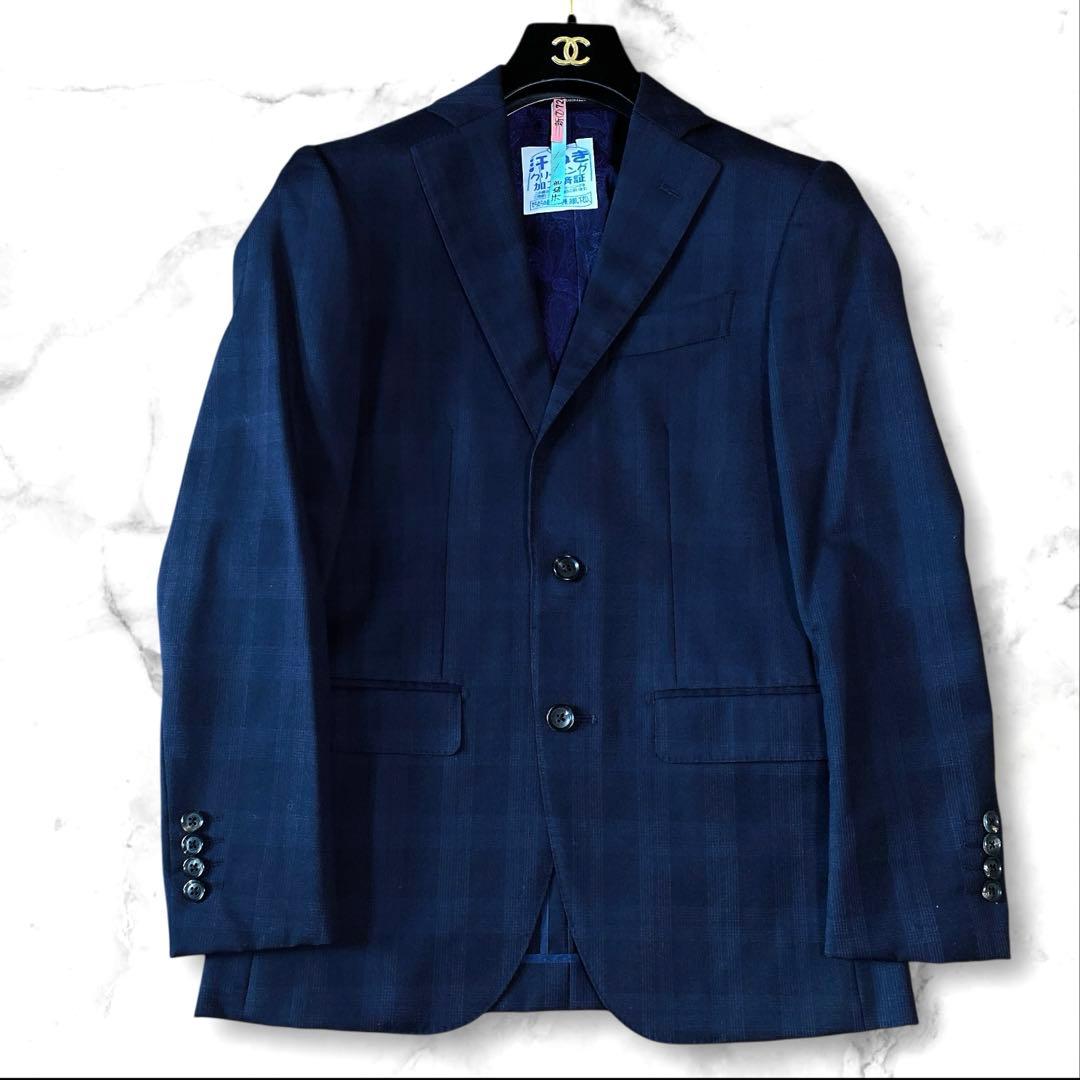 美品 メンズビジネススーツ A4相当 裏地ペイズリー 紺 スリーピース　S
