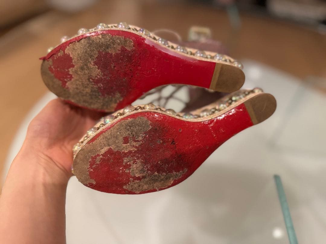 Christian louboutin ルブタン38ピンクグリッターウェッジ