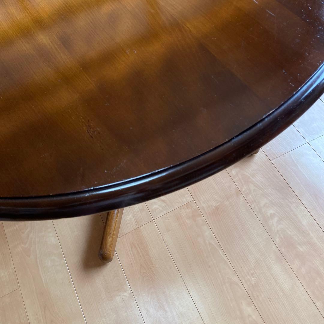 飛騨産業 キツツキマーク 天然木 丸テーブル幅100㎝　リビングテーブル 濃茶