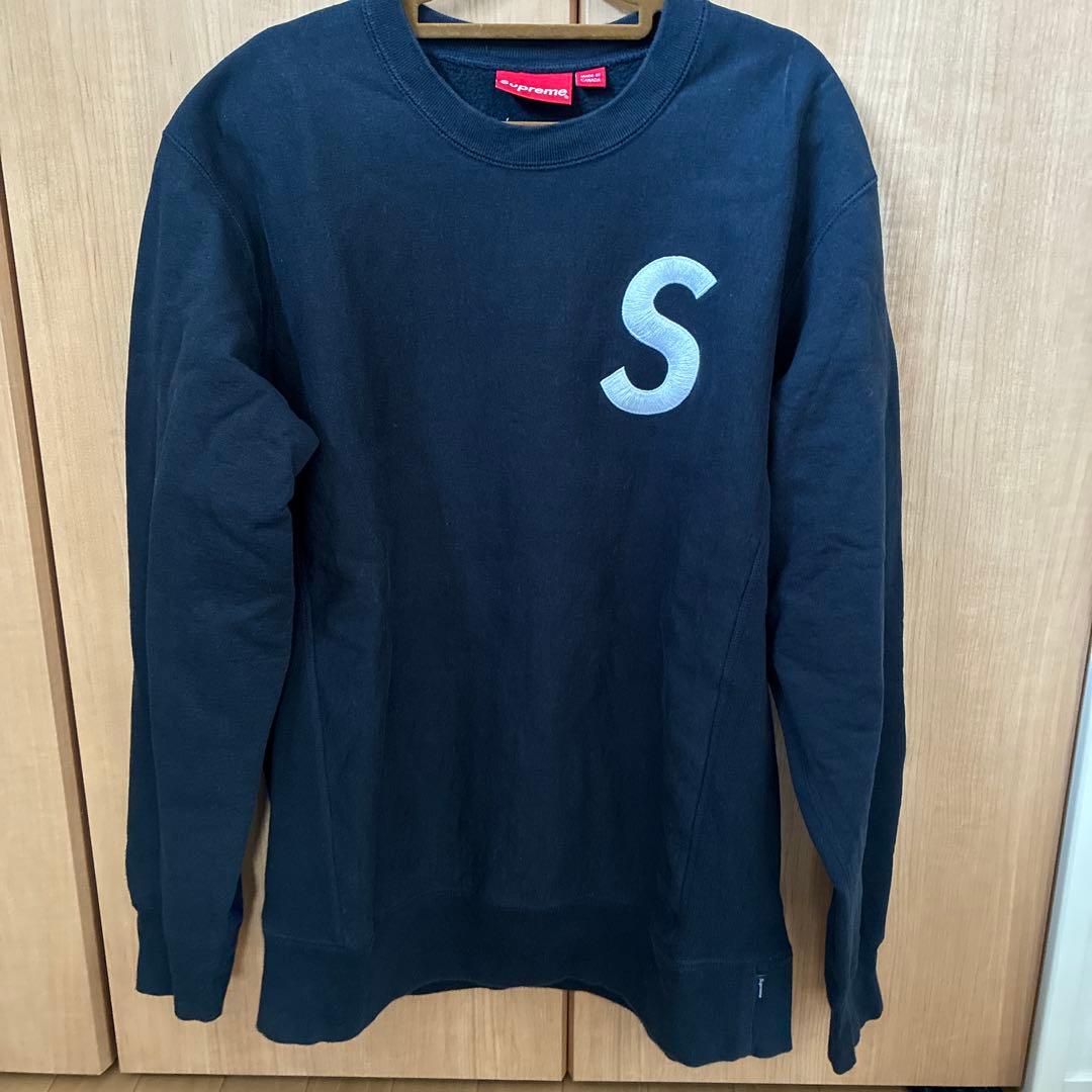 Supreme Sロゴ crewneckネイビー