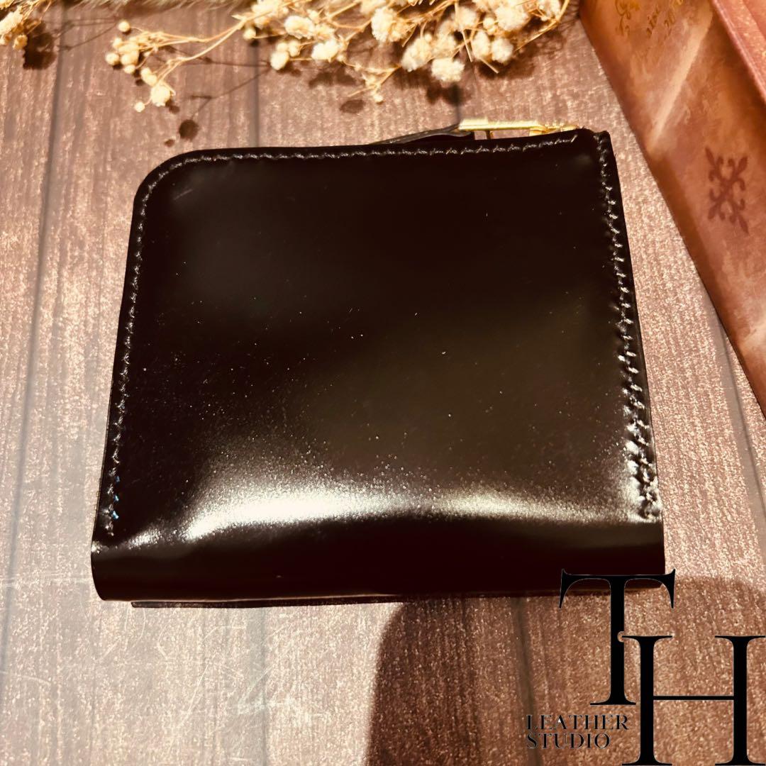 コードバン　新喜皮革　L字ファスナーウォレット　黒