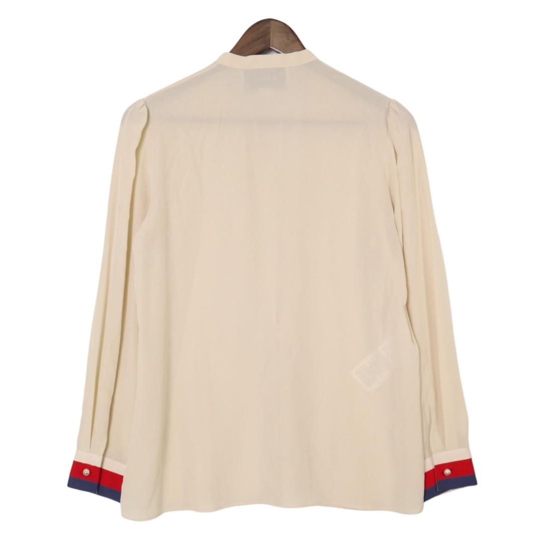GUCCI パールボタン フリル付き アイボリー シャツ 42