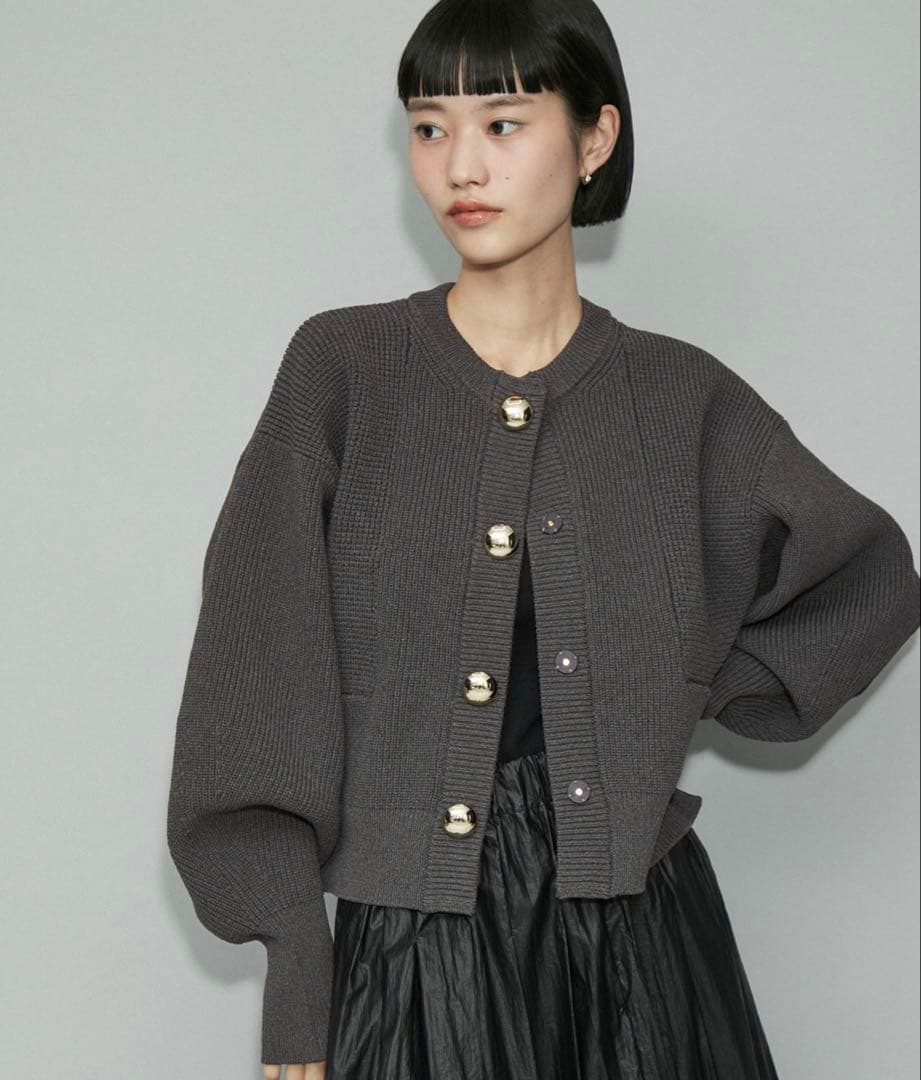 【美品】ADAM ET ROPÉ BIGボタンニットカーディガンF グレー