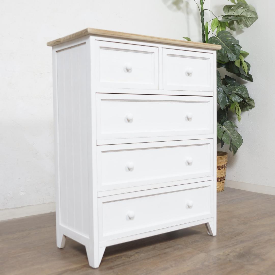 【新品】フレンチシック　ワイドチェスト シャビーホワイト　ガーリー　アウトレット