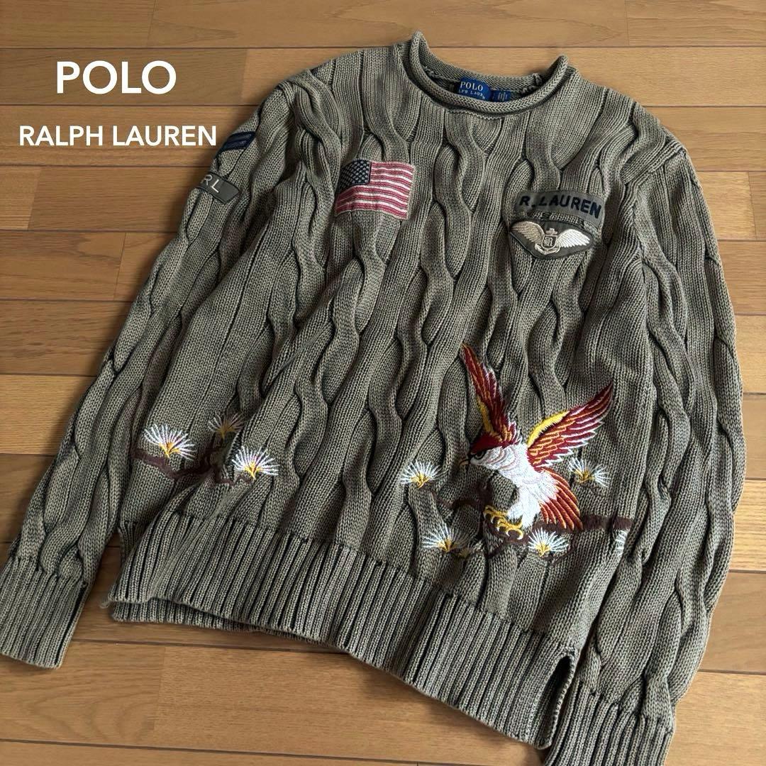 POLO RALPH LAUREN コットンケーブルニット 刺繍 エンブレム