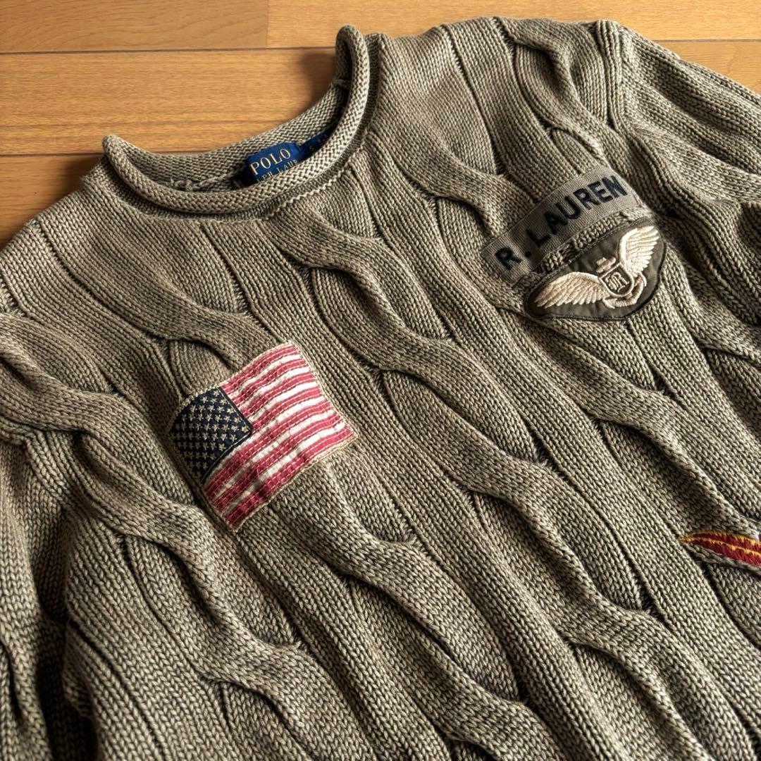 POLO RALPH LAUREN コットンケーブルニット 刺繍 エンブレム