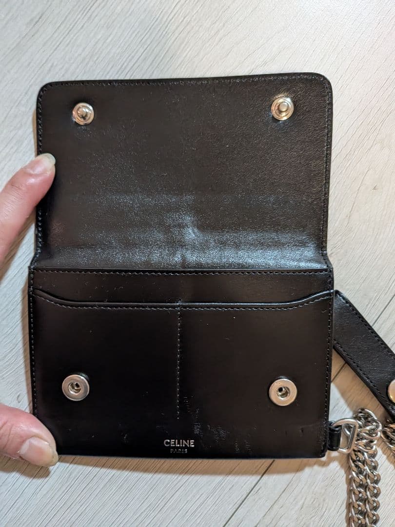 CELINE ブラック レザー カードウォレットチェーン