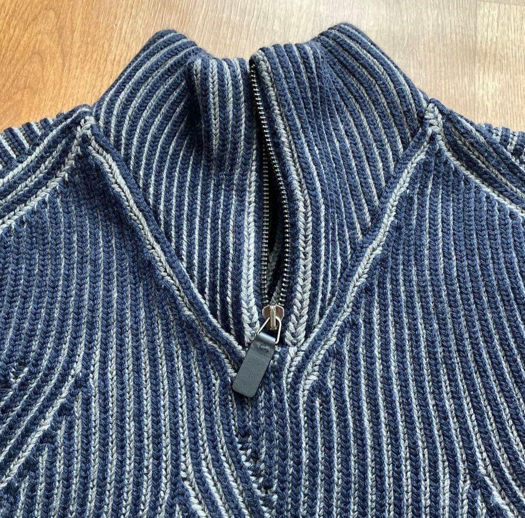 極暖 ENPORIO ARMANIストライプ ハーフジップセーター XL