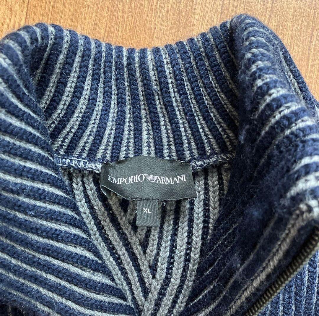極暖 ENPORIO ARMANIストライプ ハーフジップセーター XL