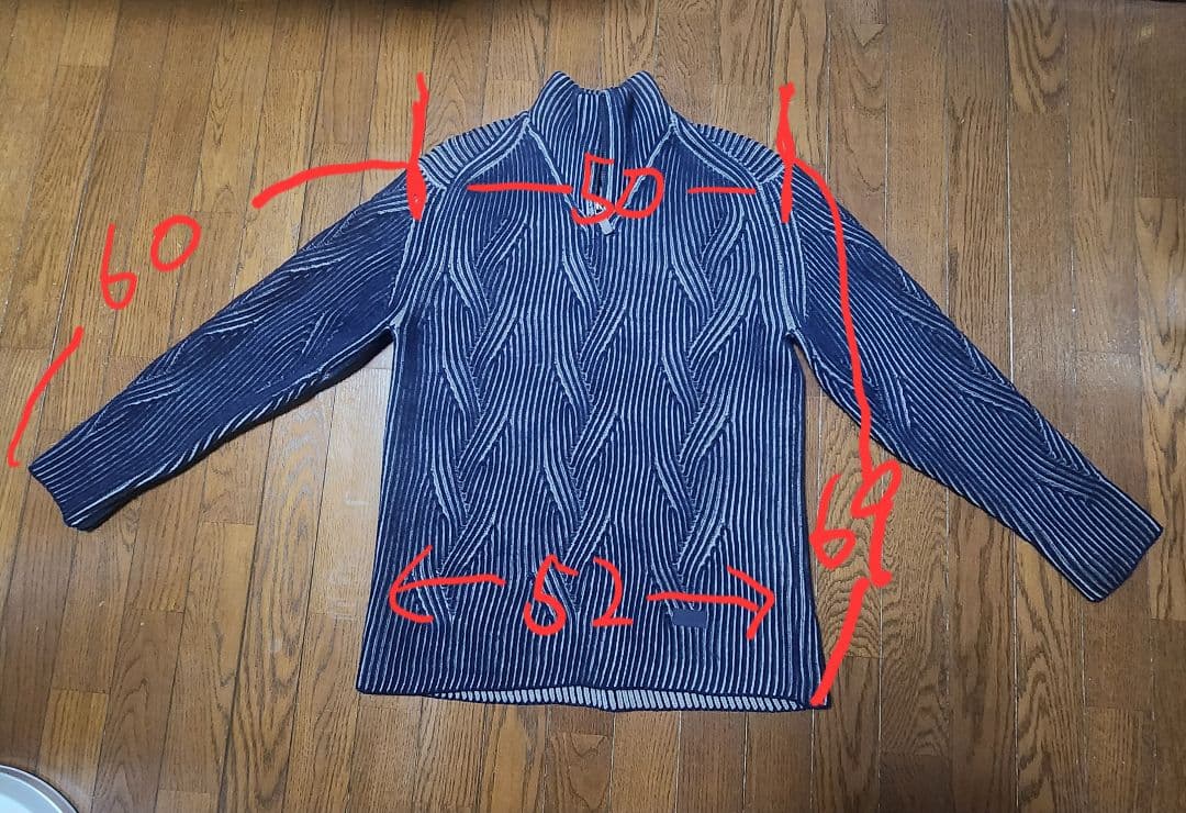 極暖 ENPORIO ARMANIストライプ ハーフジップセーター XL