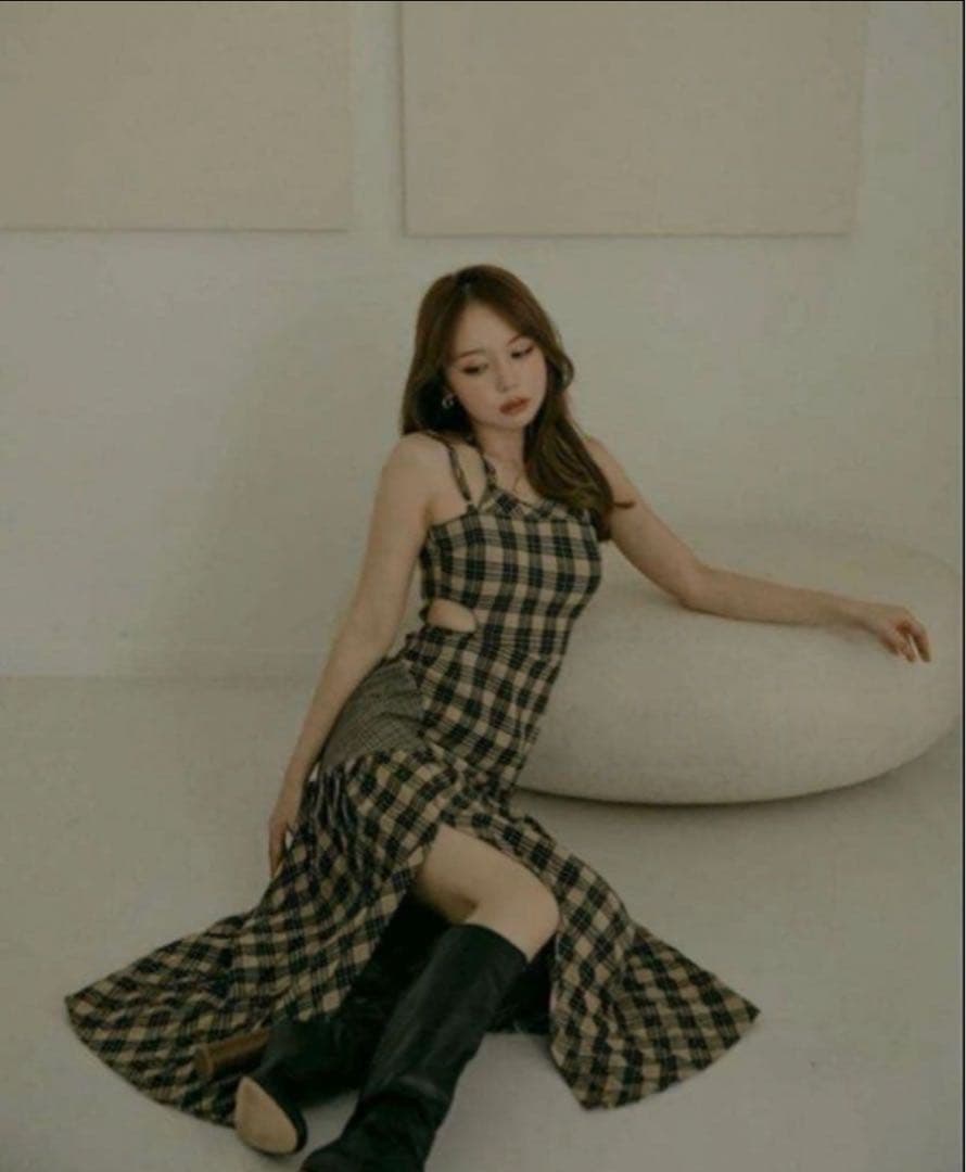 【ねこ】andmary アンナチェックドレス　ベージュ