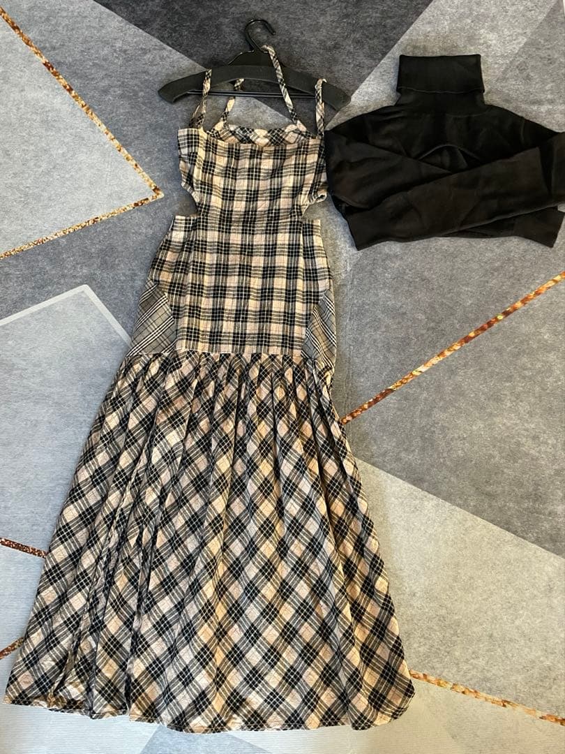 【ねこ】andmary アンナチェックドレス　ベージュ