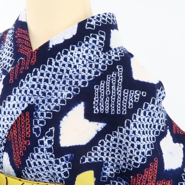 Y1192◆美品 綿 有松鳴海絞り 洗える夏着物 居敷当て付 高級浴衣 着物