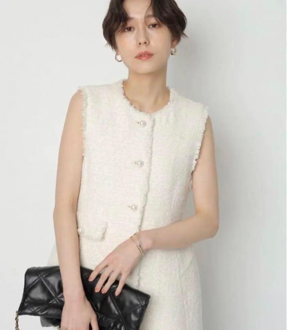 Arpege storyアルページュストーリー パールボタンツイードペプラムジレ