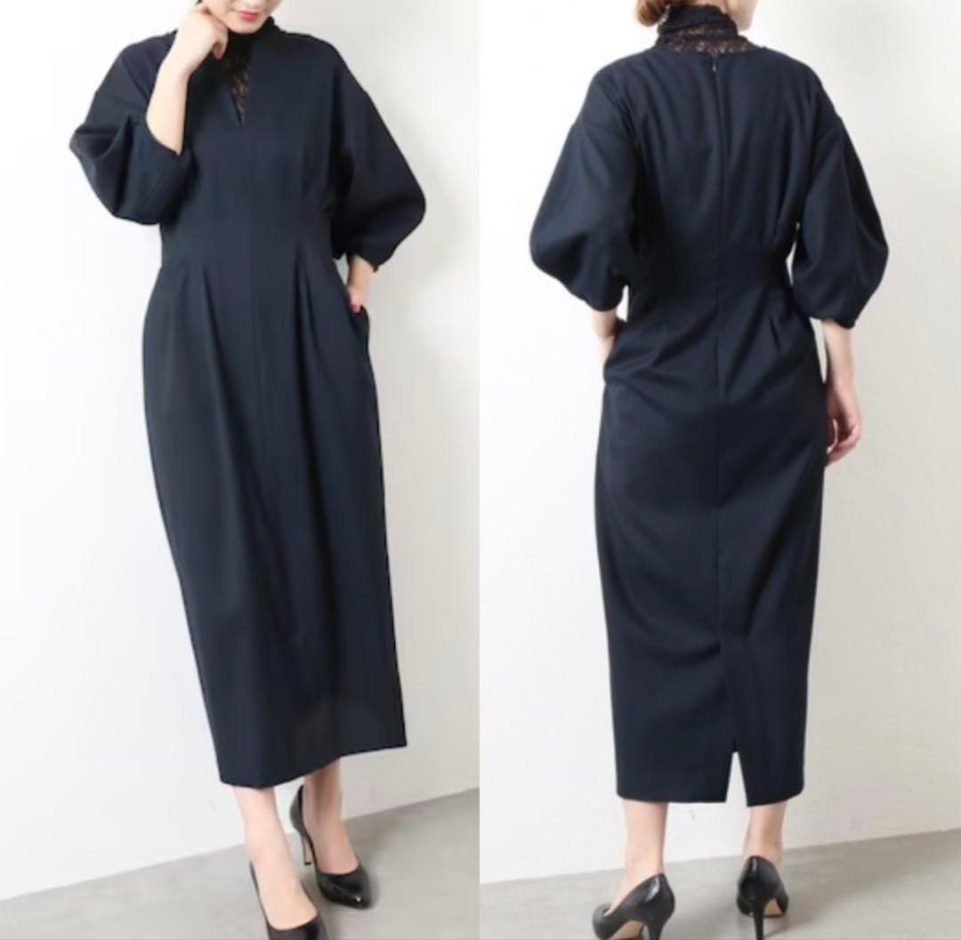 美品VERMEIL イエナ　ienaネイビー パフスリーブ ワンピース