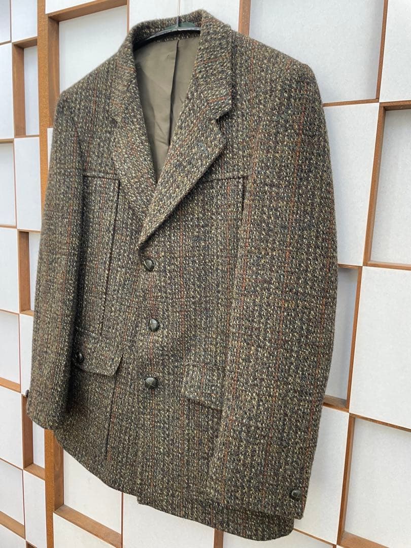 美品 DUNN＆CO ハリスツイード ウールノーフォークジャケット革くるみボタン