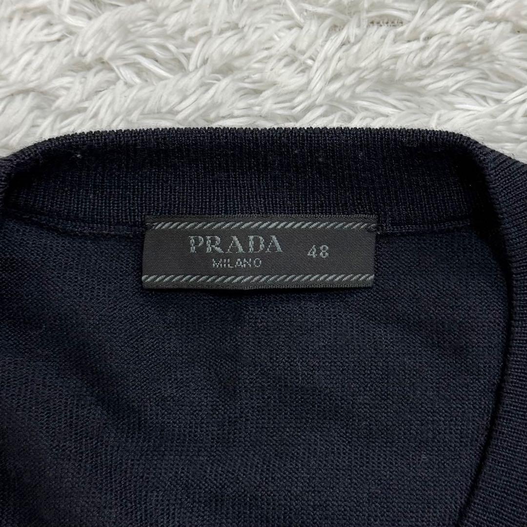 394【美品・48サイズ】プラダ☆アーガイル柄Vネックニット セーター 市川隼基