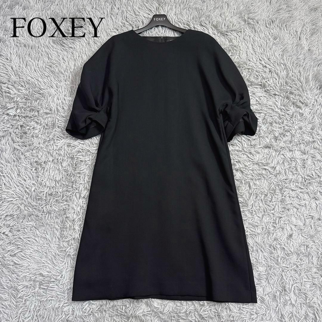 極美品✨定価12万 フォクシー プリーツスリーブドレス ウール ブラック 40