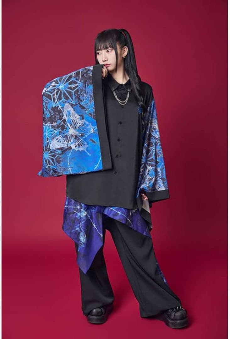 サイコネーション 蝶振袖 和洋折衷シャツ 46 黒 青 地雷 サブカル