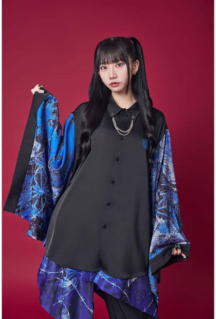 サイコネーション 蝶振袖 和洋折衷シャツ 46 黒 青 地雷 サブカル