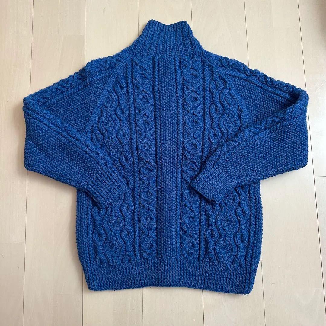 3A美品INVERALLAN◆ブルー青/ケーブル編みセーター/ニットカーディガン