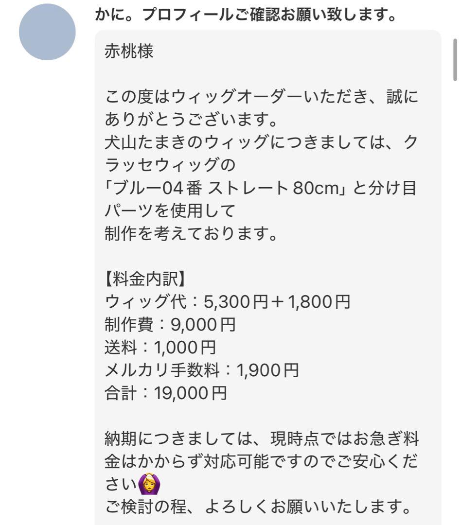 赤桃様 ウィッグオーダー 2月27まで