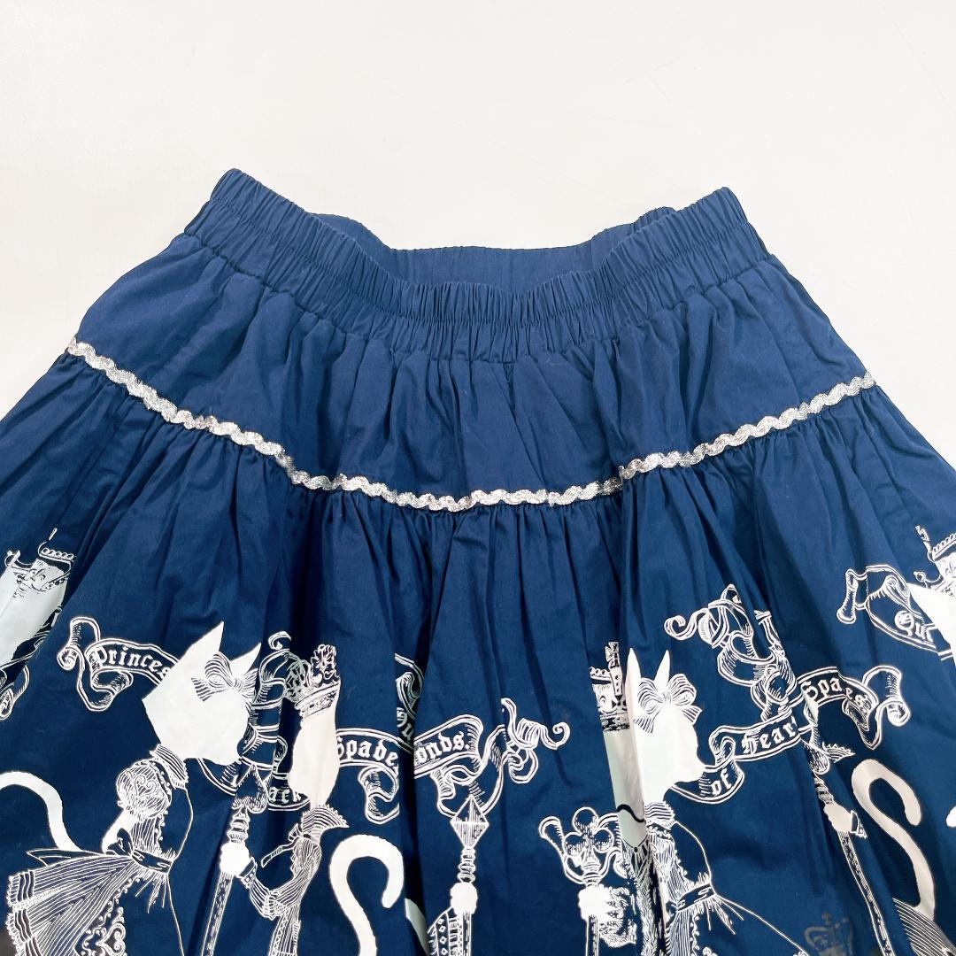 PUTUMAYO プトマヨ フリル ミニスカート ネコプリント ネイビー