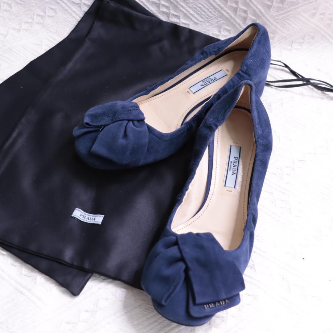 PRADA プラダ スエードレザー　ミュール　ヒール　リボン　パンプス