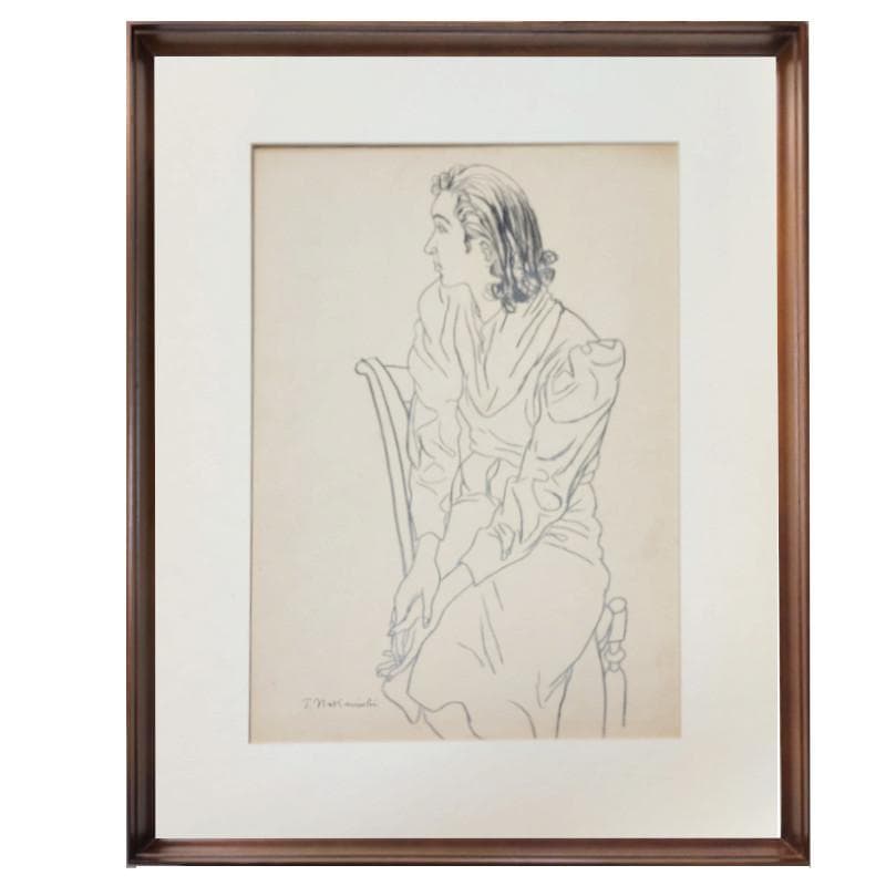 ☆中西利雄☆「婦人像」素描　デッサン画 大衣サイズ