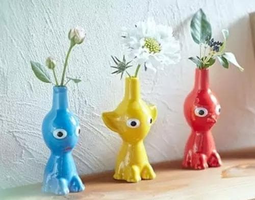 ピクミン 一輪挿し 赤・青・黄 3個 ＆シール２種 ＆ 付箋２種　７Set