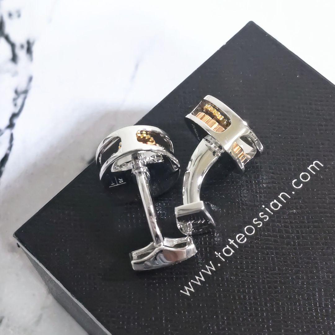 タテオシアンTATEOSSIANラウンド歯車ギアカフスボタン銀金シルバービジネス